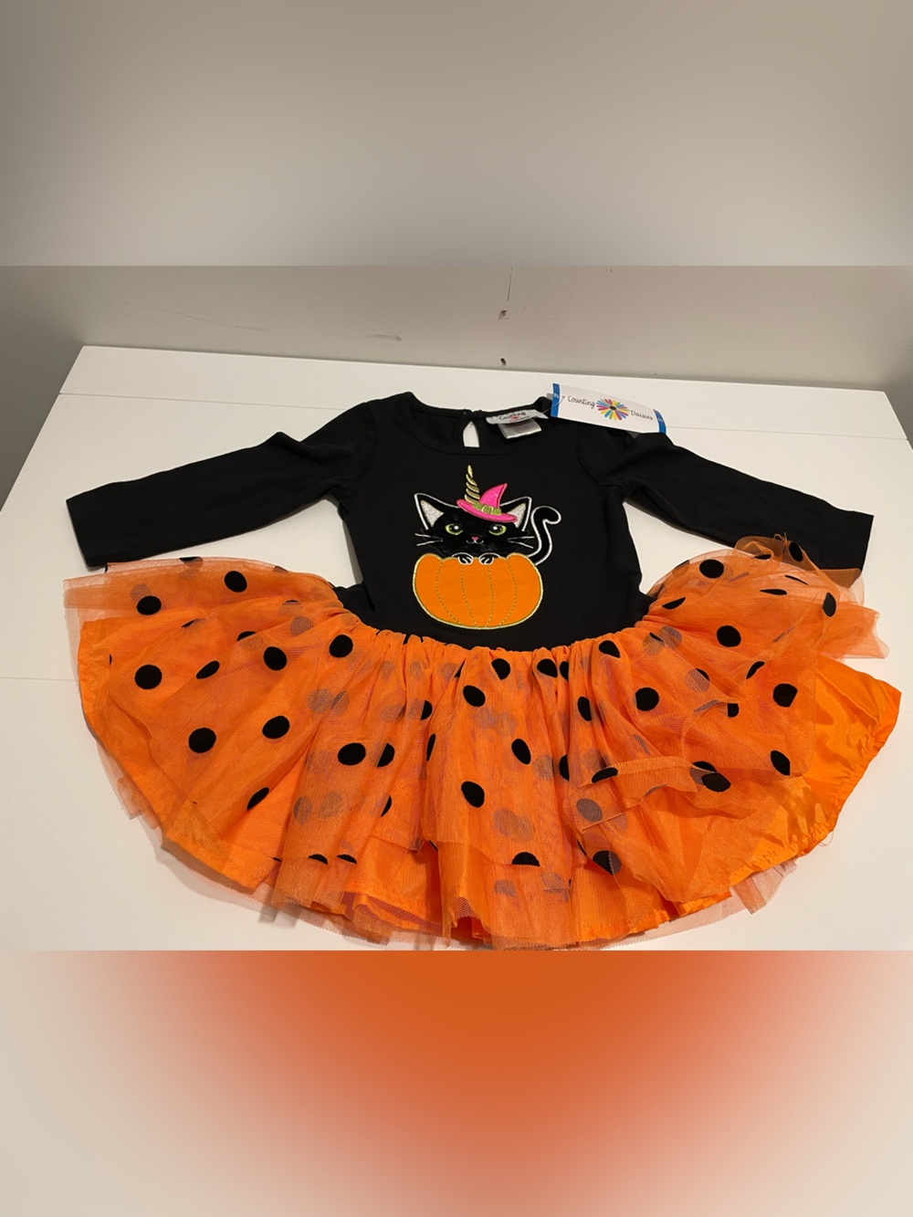 Counting Daisies Brand Girl's size 2T Cat in Pumpkin Halloween Dress NWT Orange